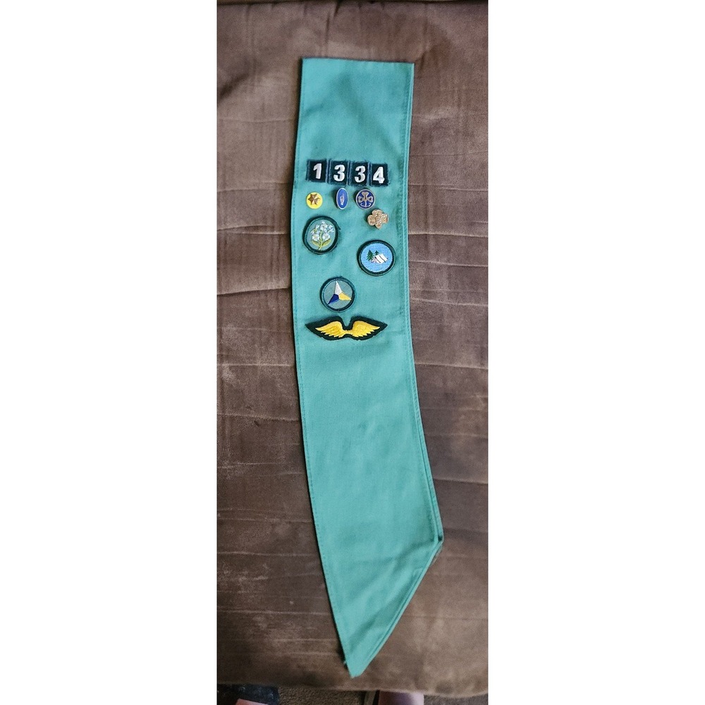 Vintage Girl Scout Sash, Pins, Badges